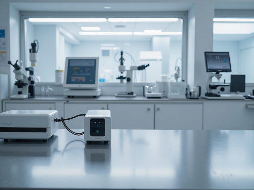 电导率测试仪正面特写,金属外壳,数字显示面板,精密测量设备,工业背景